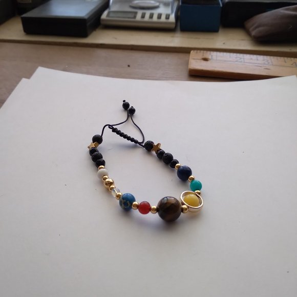 Beaded rope multicolor balls and loop with goldtone charms bracelet - Picture 4 of 5